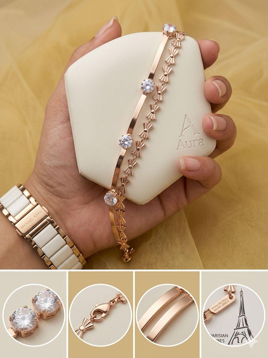 AURAA CELESTE CRYSTAL BRACELET -ROSE GOLD LUXURY TENNIS BRACELET
