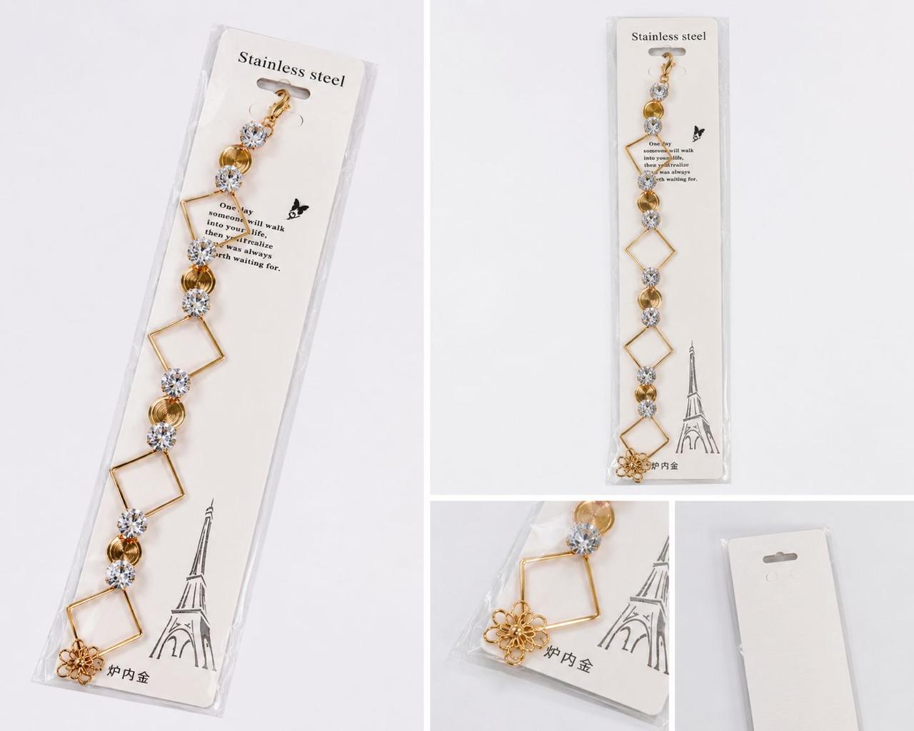 AuraanJewels Éclat Crystal Geometric Bracelet – Premium Gold-Tone Stainless Steel Adjustable Bracelet for Women