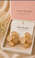 Auraa Jewel Royale Pearl Medallion Statement Earrings – Luxury Gold-Tone Pearl Earrings for Women