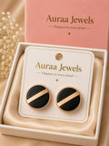 Auraa Jewel Noir Eclipse Stud Earrings – Luxury Black & Gold Minimal Statement Earrings for Women