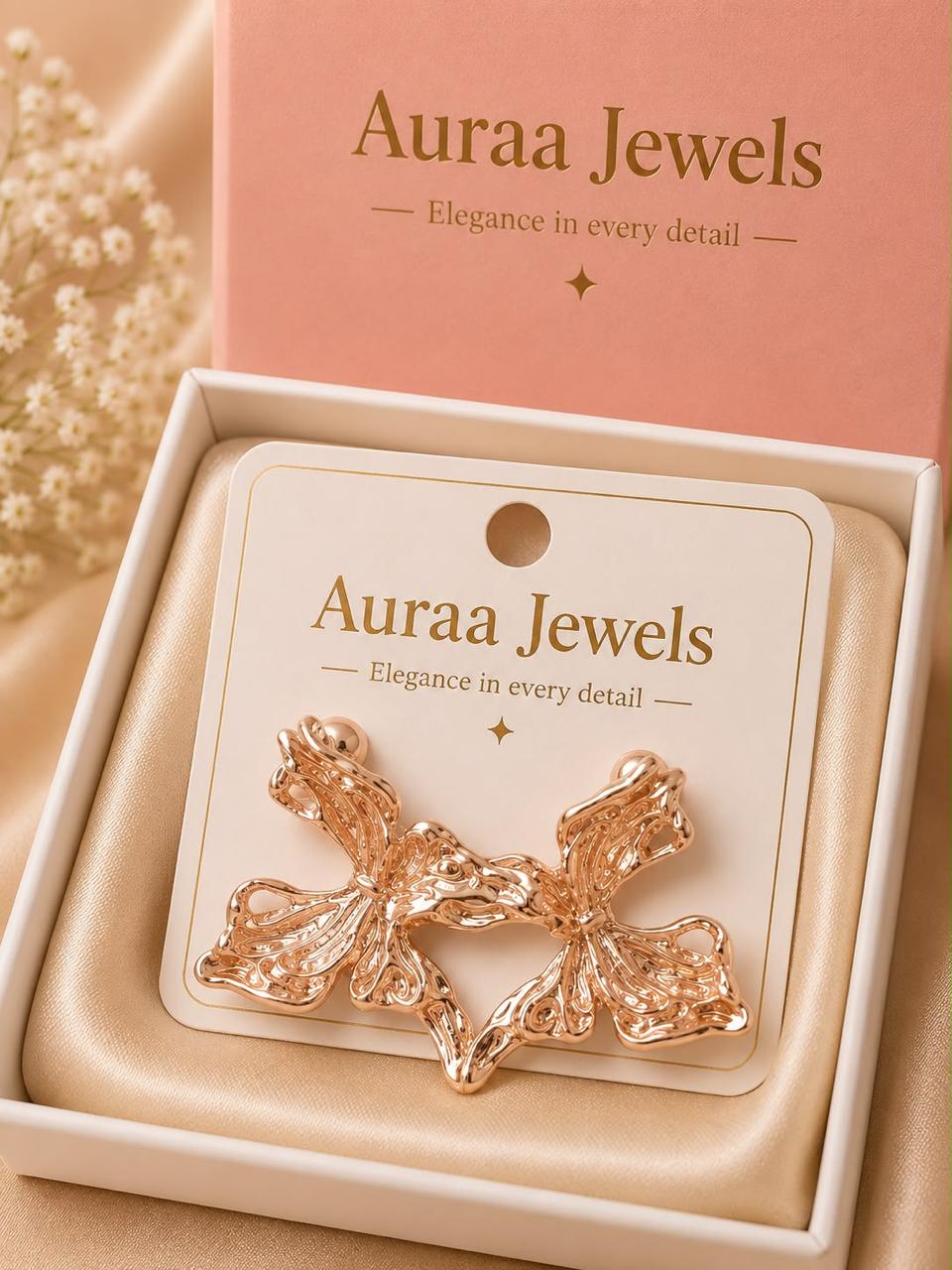 Auraa Jewel Étoile Bow Sculpt Earrings – Luxury Gold Statement Earrings for Women