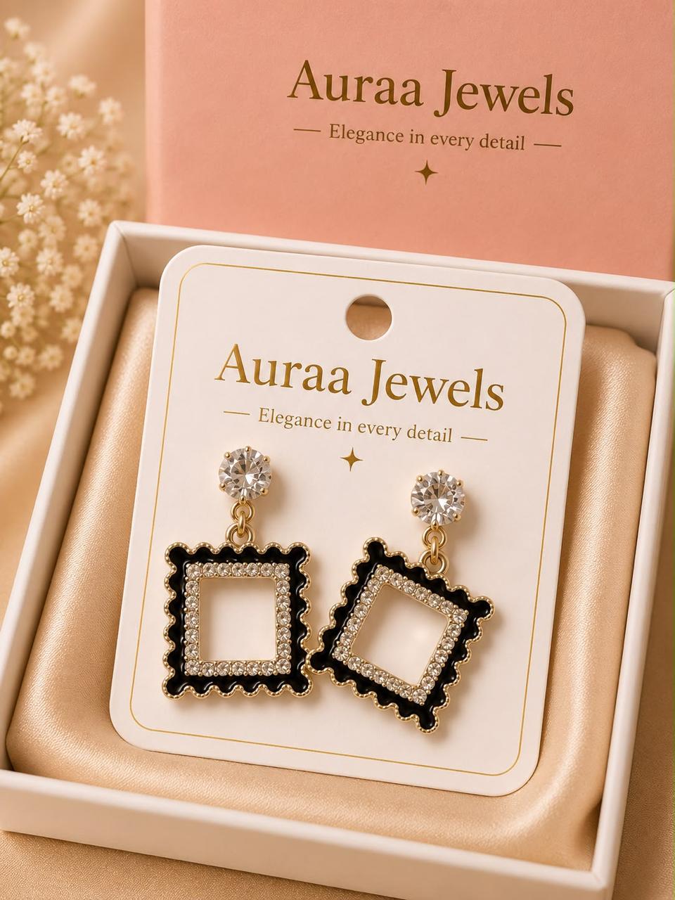 Auraa Jewels Noir Royale Crystal Frame Statement Earrings