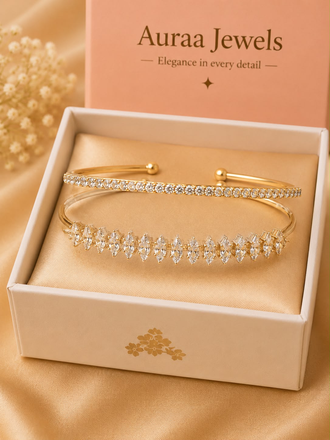 Auraa Jewels Celeste Crystal Duo Bracelet Set – Gold Edition